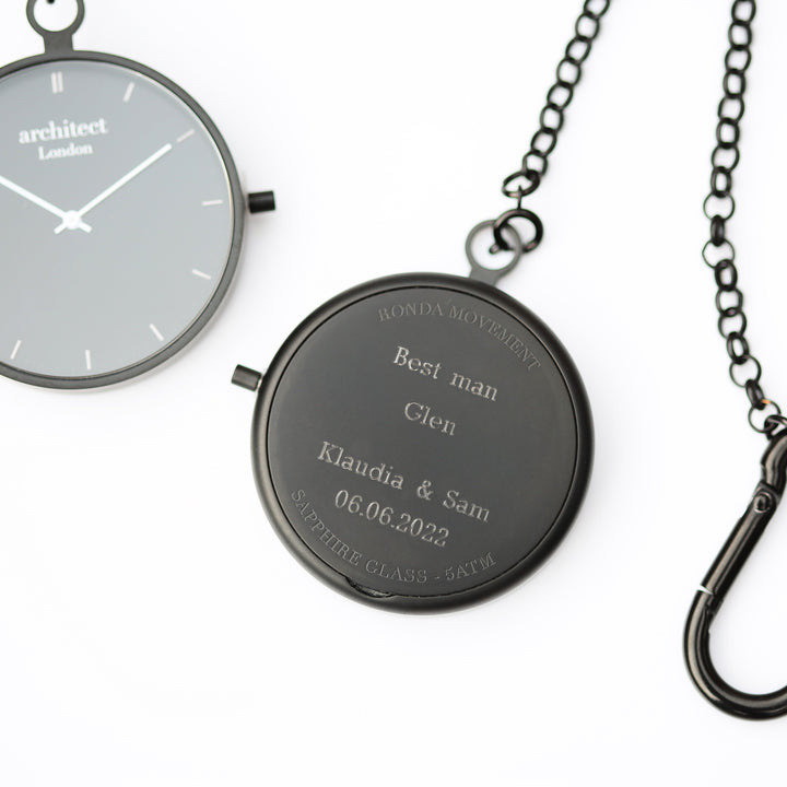 Modern Pocket Watch Black - Modern Font Engraving - Wear We Met