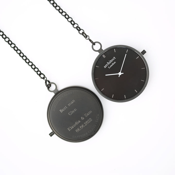 Modern Pocket Watch Black - Modern Font Engraving - Wear We Met