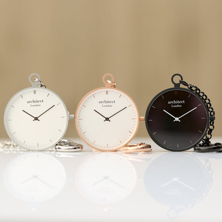 Modern Pocket Watch Black - Modern Font Engraving - Wear We Met