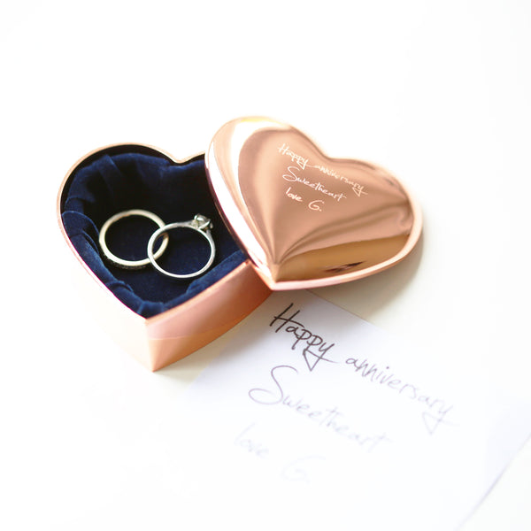 Rose Gold Heart Keepsake With Own Handwriting - part of the Personalised Jewellery Boxes collection