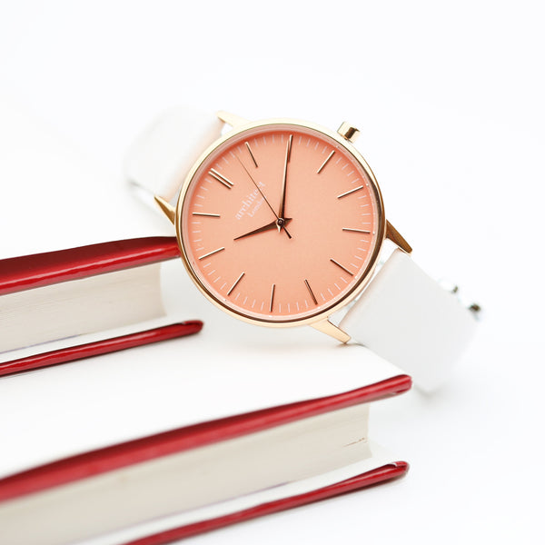 Ladies Archiect Coral - Modern Font Engraving, White Strap - part of the Personalised Watches collection