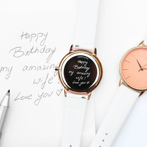 Ladies Archiect Coral - Handwriting Engraving, White Strap - part of the Personalised Watches collection