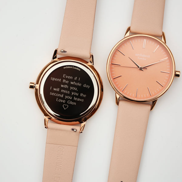 Ladies Archiect Coral - Modern Font Engraving, Light Pink Strap - part of the Personalised Watches collection