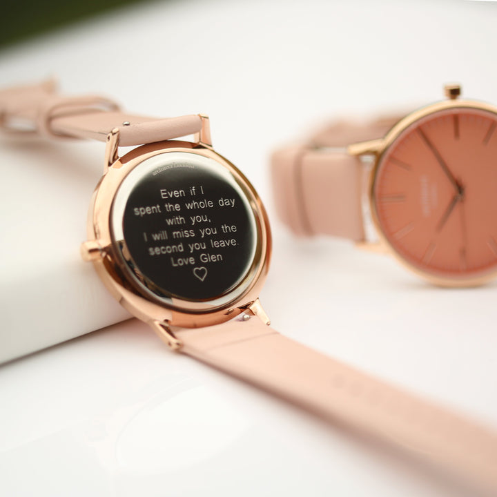 Ladies Archiect Coral - Modern Font Engraving + Light Pink Strap - Wear We Met