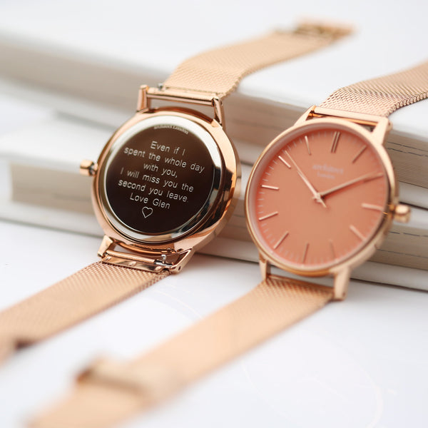 Ladies Archiect Coral - Modern Font Engraving, Rose Gold Mesh Strap - part of the Personalised Watches collection