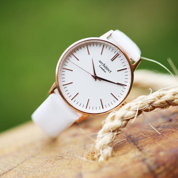 Ladies Archiect Blanc - Modern Font Engraving, White Strap - part of the Personalised Watches collection