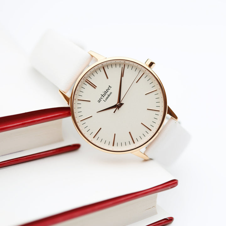 Ladies Archiect Blanc - Modern Font Engraving + White Strap - Wear We Met