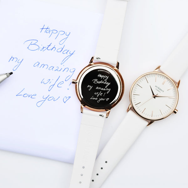 Ladies Archiect Blanc Handwriting Engraving + White Strap 