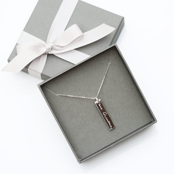 Sterling Silver Bar Necklace Actual Handwriting 