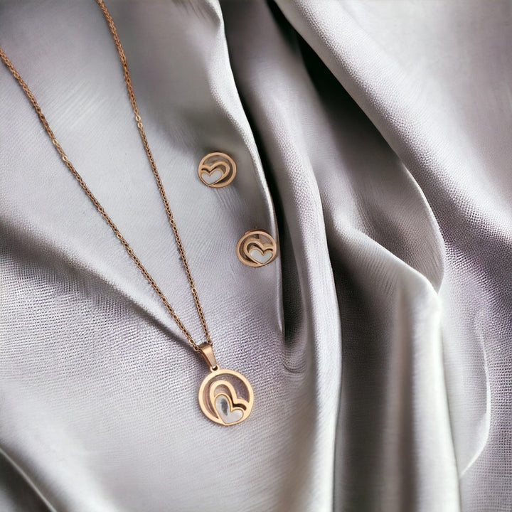 White Enamel Minimalistic Heart Pendant Necklace and Earring Set - part of the  collection