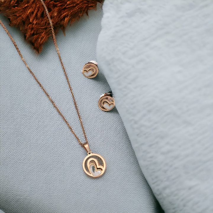 White Enamel Minimalistic Heart Pendant Necklace and Earring Set - part of the  collection