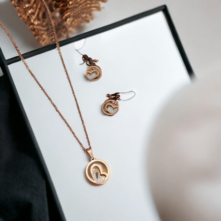 White Enamel Minimalistic Heart Pendant Necklace and Earring Set - part of the  collection