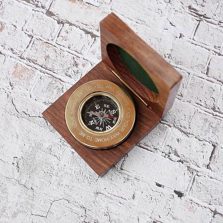 Own Handwriting Compass Personalised with Timber Box - Wear We Met