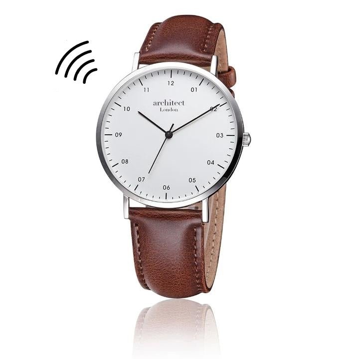 Buy Contactless Payment Watch - Men's Architect Zephyr, Walnut Strap, Modern Font Engraving from www.giftsfinder.co.uk