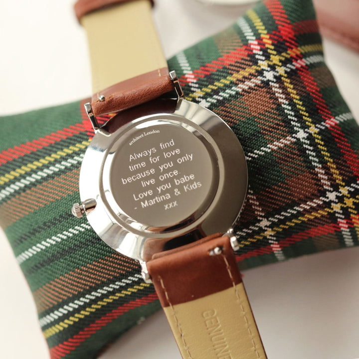 Buy Contactless Payment Watch - Men's Architect Zephyr, Walnut Strap, Modern Font Engraving from www.giftsfinder.co.uk