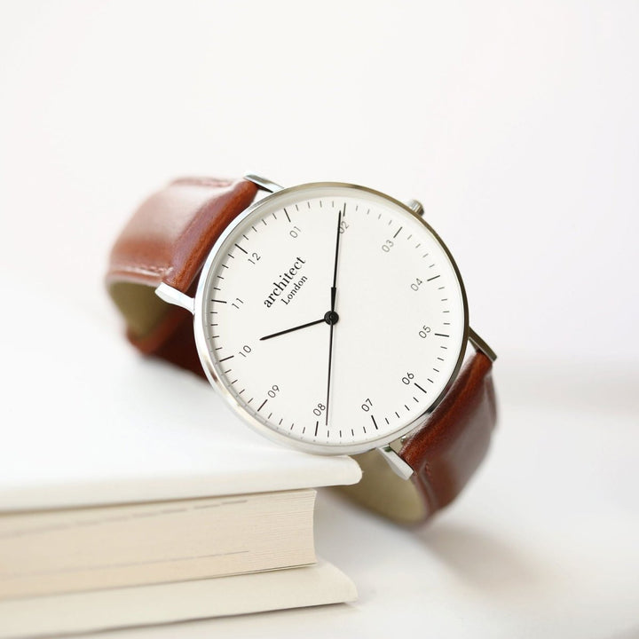 Buy Contactless Payment Watch - Men's Architect Zephyr, Walnut Strap, Modern Font Engraving from www.giftsfinder.co.uk