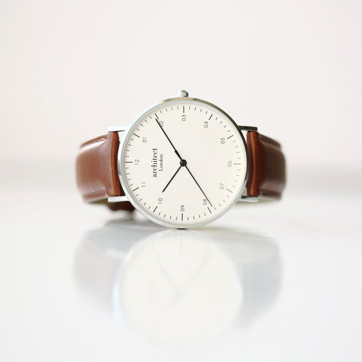 Buy Contactless Payment Watch - Men's Architect Zephyr, Walnut Strap, Modern Font Engraving from www.giftsfinder.co.uk