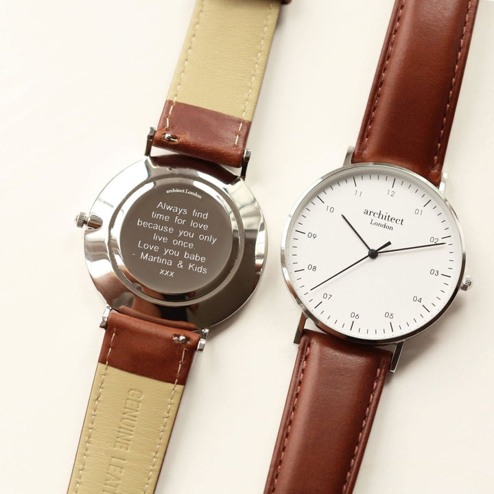 Buy Contactless Payment Watch - Men's Architect Zephyr, Walnut Strap, Modern Font Engraving from www.giftsfinder.co.uk