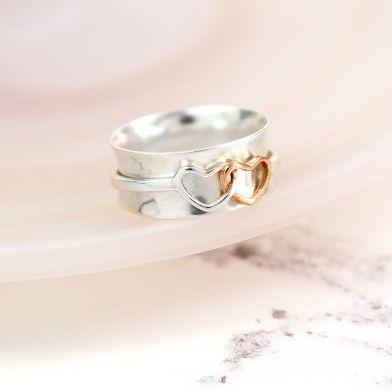 Twin Hearts Spinning Ring - Stirling Silver - Wear We Met