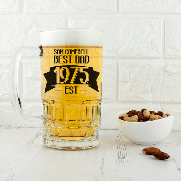 Dad's Personalised Established Beer Glass Tankard