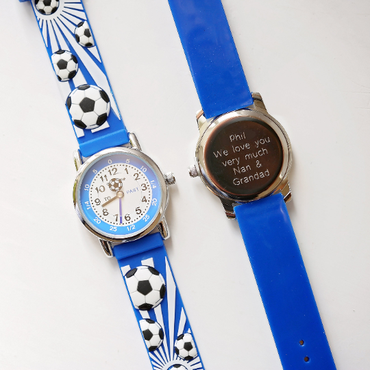 Engraved Kids 3D Football Watch - Blue - Wear We Met