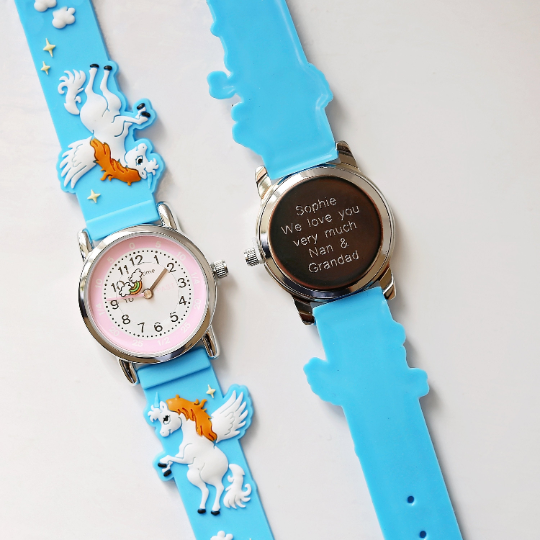 Engraved Kids 3D Unicorn Watch - Light Blue - 