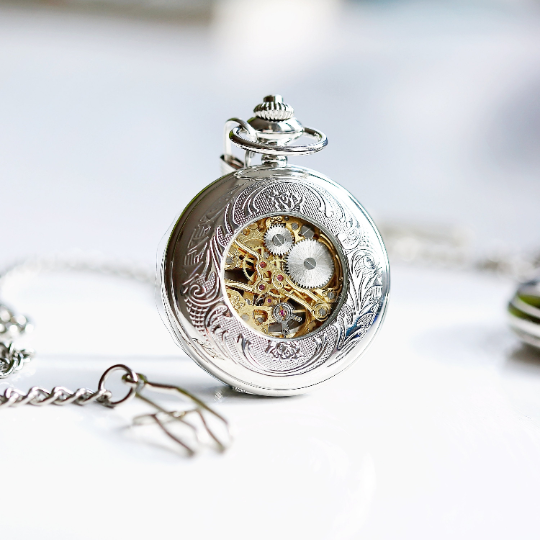 Handwriting Engraved Roman Skeleton Pocket Watch - Wear We Met