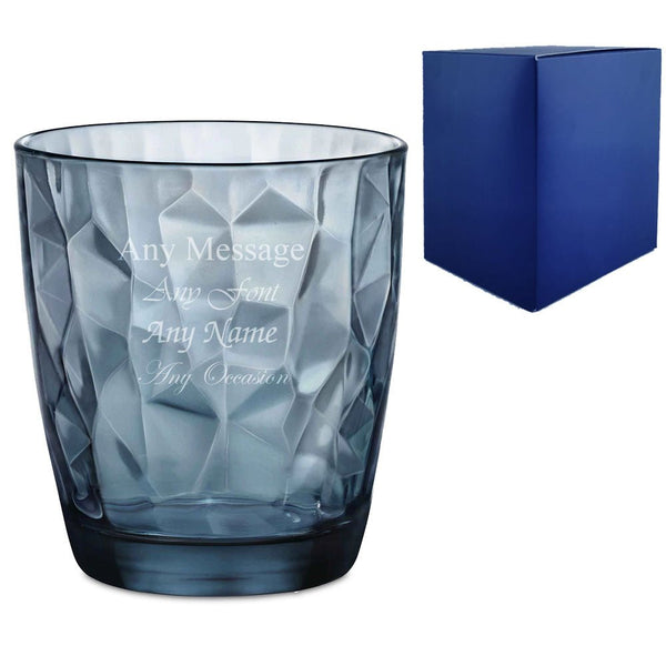 Engraved 390ml Blue Diamond Whisky Glass With Gift Box - 