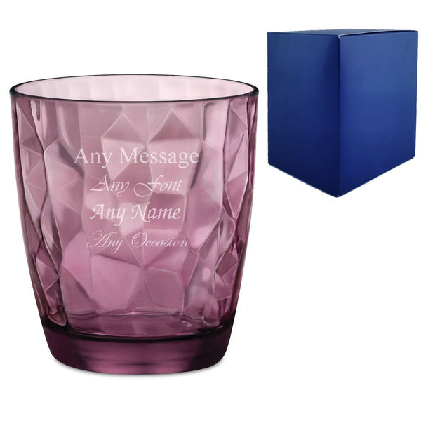 Engraved 390ml Purple Diamond Whisky Glass With Gift Box - 