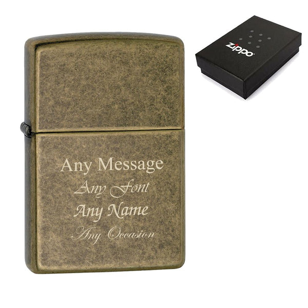 Engraved Antique Brass Official Zippo Windproof Lighter