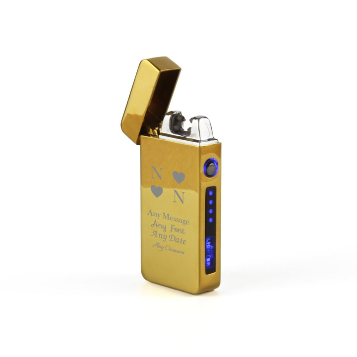 Buy Engraved Electric Arc Lighter, Gold, Heart Initials, Gift Boxed from www.giftsfinder.co.uk