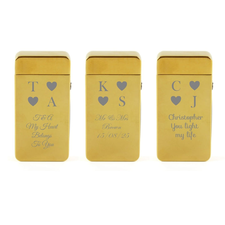 Buy Engraved Electric Arc Lighter, Gold, Heart Initials, Gift Boxed from www.giftsfinder.co.uk