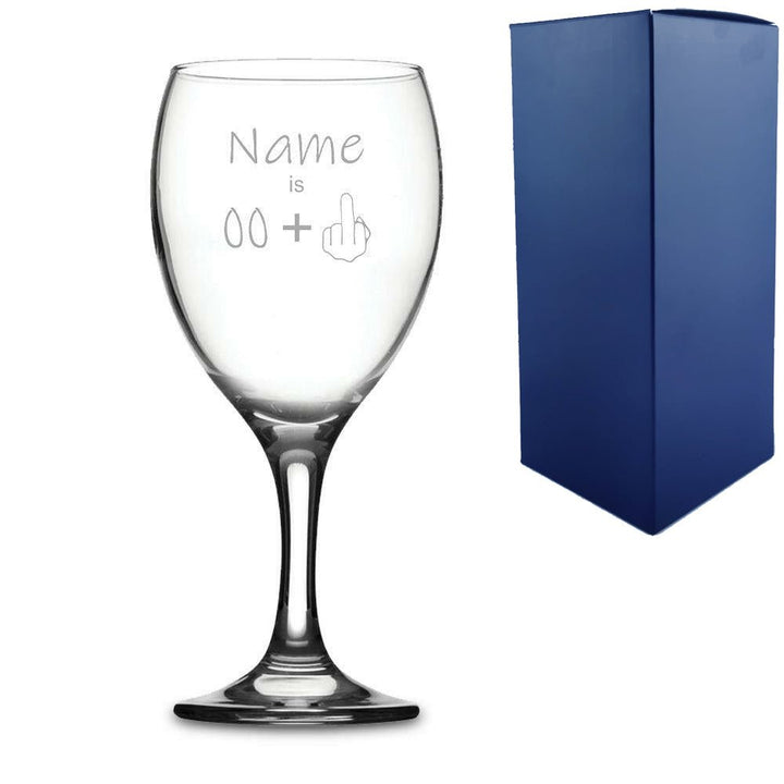 Engraved Funny Wine Glass with Name Age +1 Design - 