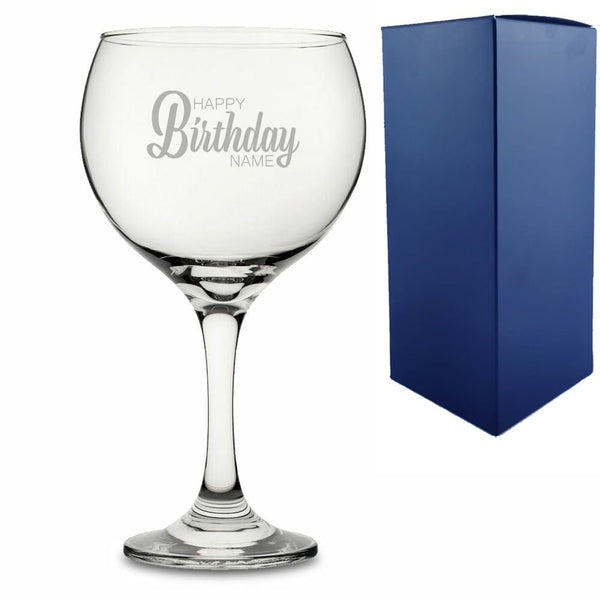 Engraved Gin Balloon Cocktail Glass with Happy Birthday Name Design