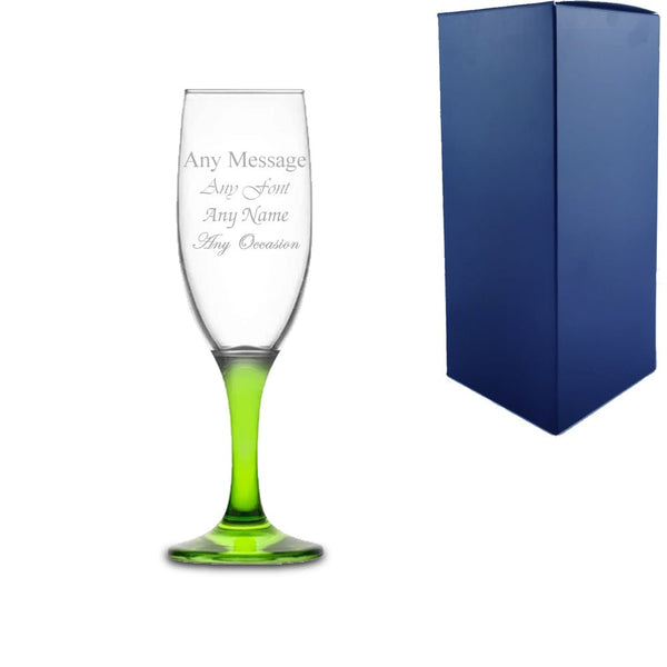 Engraved Green Stemmed Champagne Flute