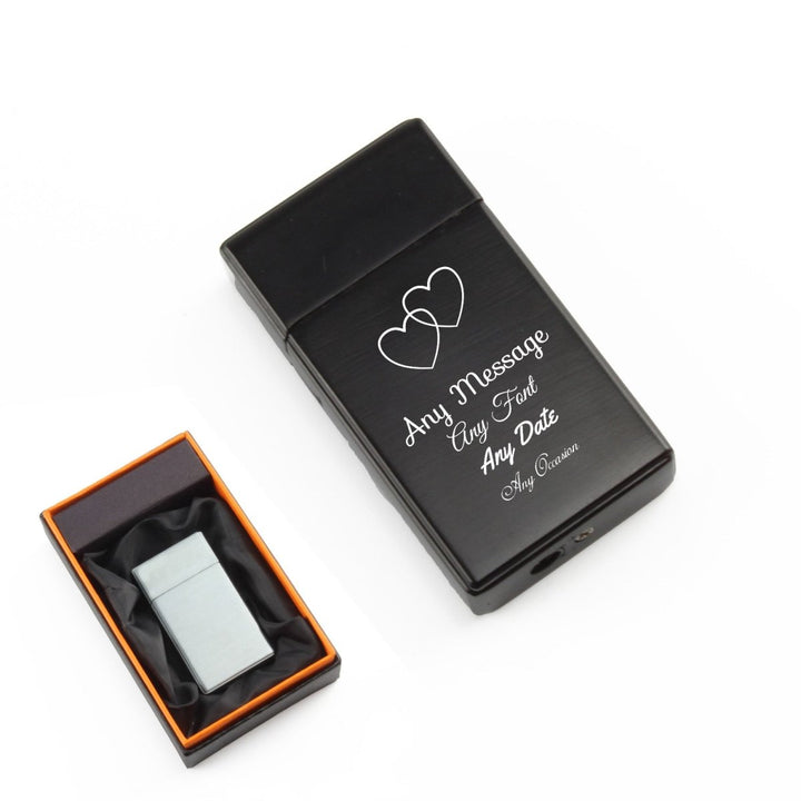 Buy Engraved Jet Gas Lighter Black Overlapping Hearts Gift Boxed from www.giftsfinder.co.uk