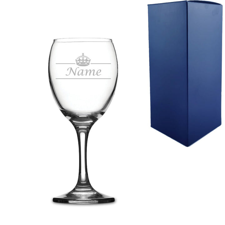 Engraved Novelty 9oz Imperial Wine Glass, Name and Crown