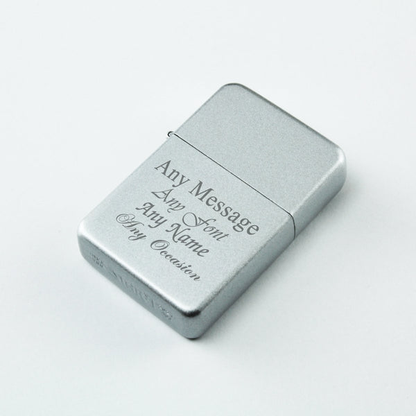 Engraved Pearl Silver Painted Lighter, Add Any Comes with Message, Metal Tin Gift Box