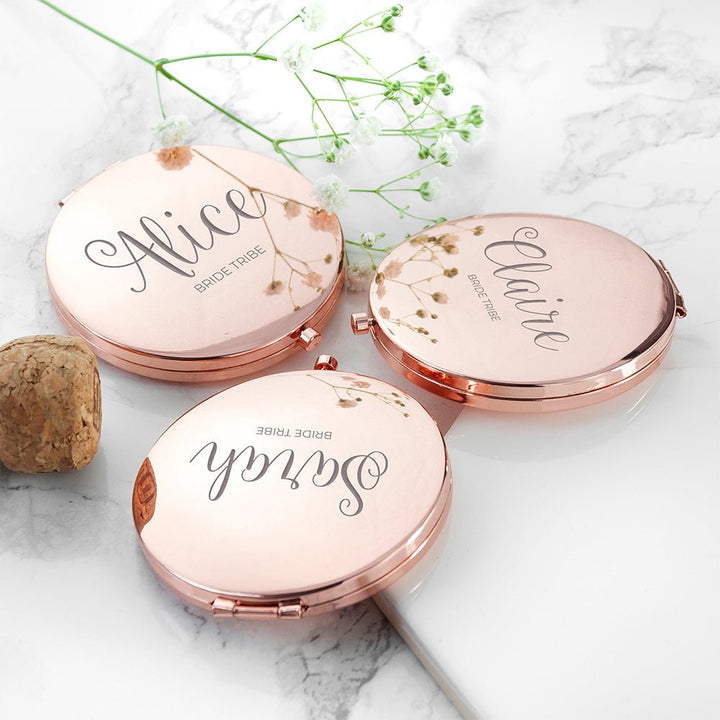 Engraved Rose Gold Compact Mirror in gift category 