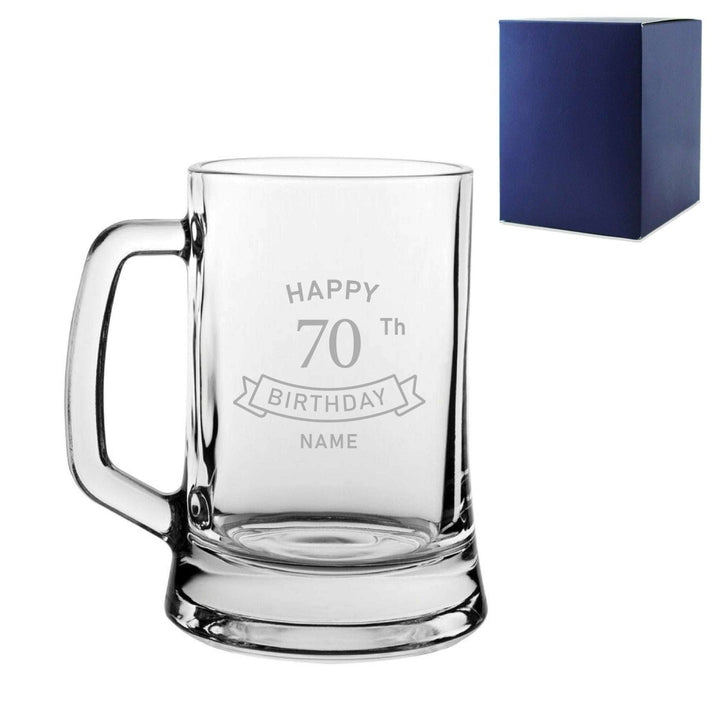 Buy Engraved Tankard Beer Mug Stein Happy 70th Birthday Banner Design Gift Boxed from www.giftsfinder.co.uk