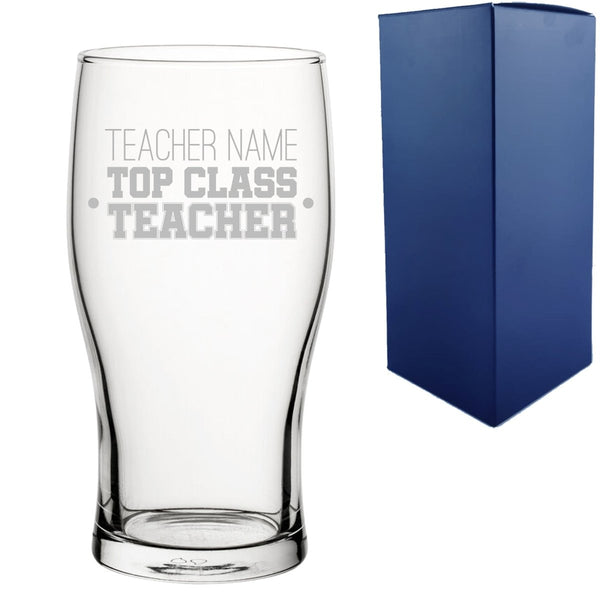 Buy Engraved Teacher Gift Pint Glass with Top Class Teacher Design from www.giftsfinder.co.uk