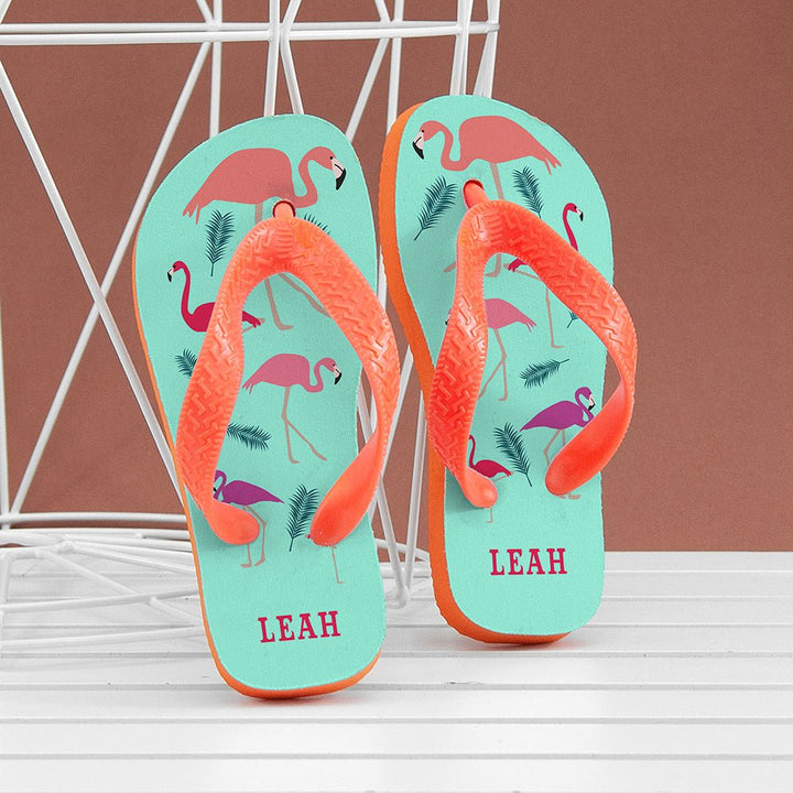 Fabulous Flamingos Child's Personalised Flop Flops in gift category 