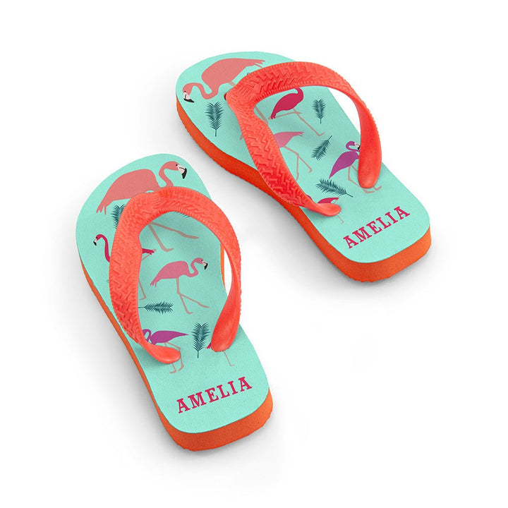 Fabulous Flamingos Child's Personalised Flop Flops in gift category 