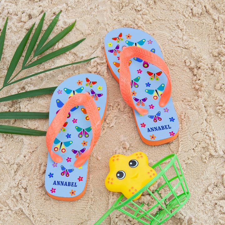 Fluttering Butterfly Child's Personalised Flip Flops in gift category Personalised Kids Flip Flops