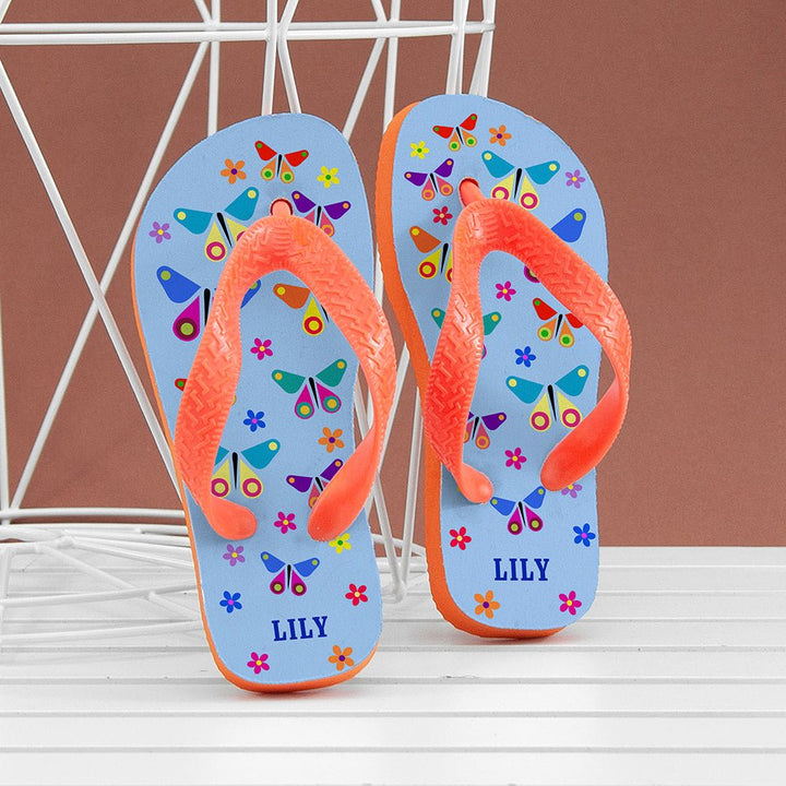 Fluttering Butterfly Child's Personalised Flip Flops in gift category 