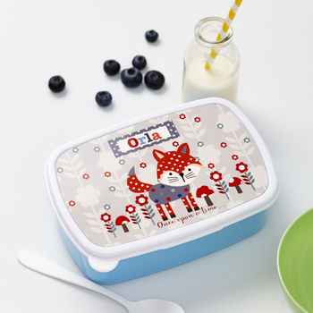 Buy Personalised Playful Fox Lunch Box at www.giftsfinder.co.uk