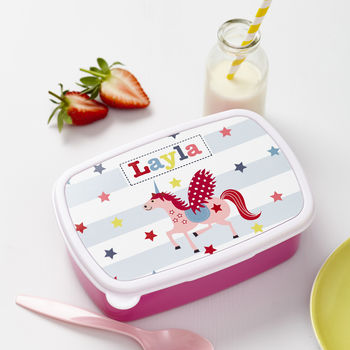 Buy Personalised Girl's Unicorn Lunch Box available now at www.giftsfinder.co.uk