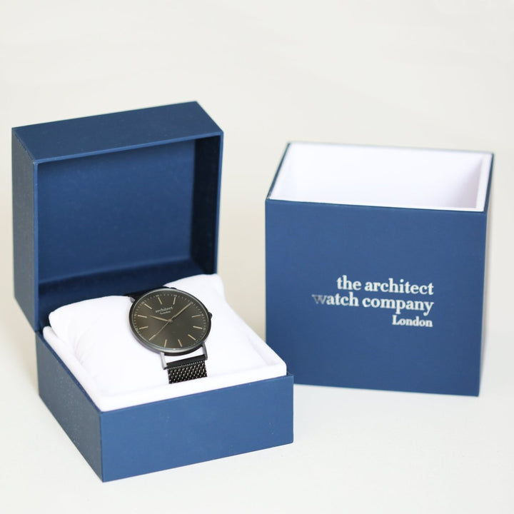 Buy Handwriting Engraving - Men's Minimalist Watch, Pitch Black Mesh Strap from www.giftsfinder.co.uk