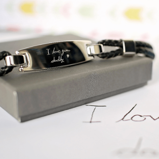 Buy Handwriting Engraving Men's Woven Leather Bracelet from www.giftsfinder.co.uk