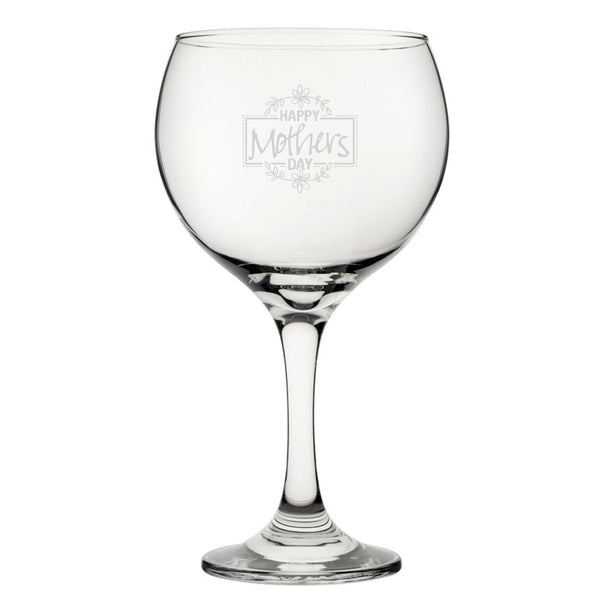 Happy Mothers Day Floral Design - Engraved Novelty Gin Balloon Cocktail Glass